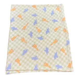 Rare Vintage Baby Carters Green Plaid Checkered Elephant Giraffe Blanket Fleece‎